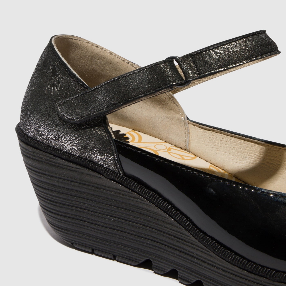 Black / Silver Fly London Women's Mary Jane Shoes | USA73EJXD