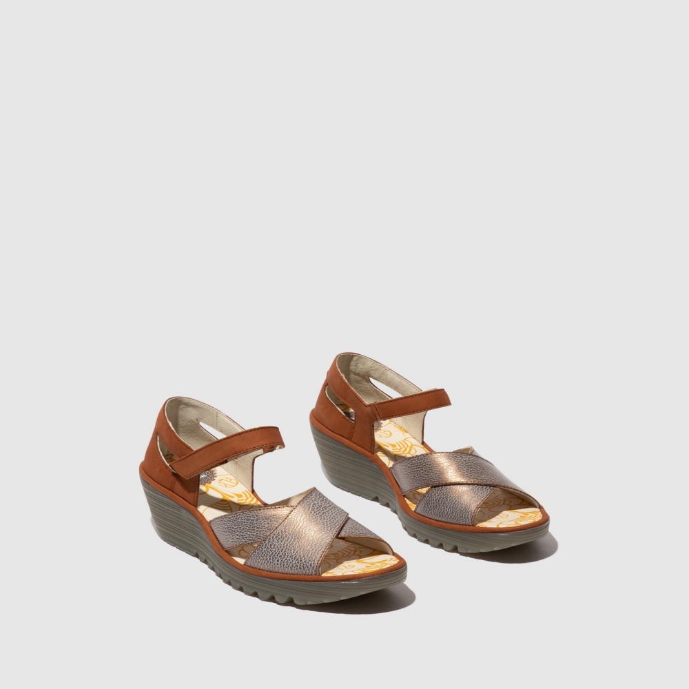 Brown Fly London Ankle Strap Women's Sandals | USA85GTZW