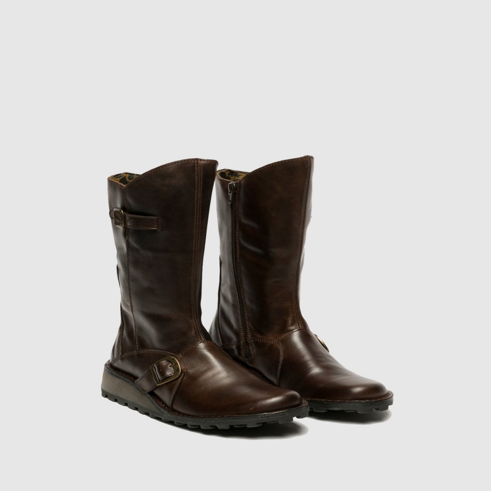 Brown Fly London Buckle MES Women's Boots | USA91BYTE