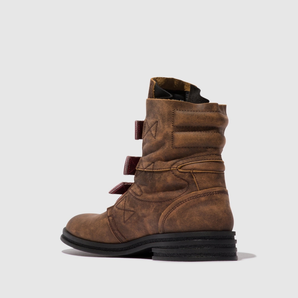 Brown Fly London Buckle Women's Ankle Boots | USA75WKGE