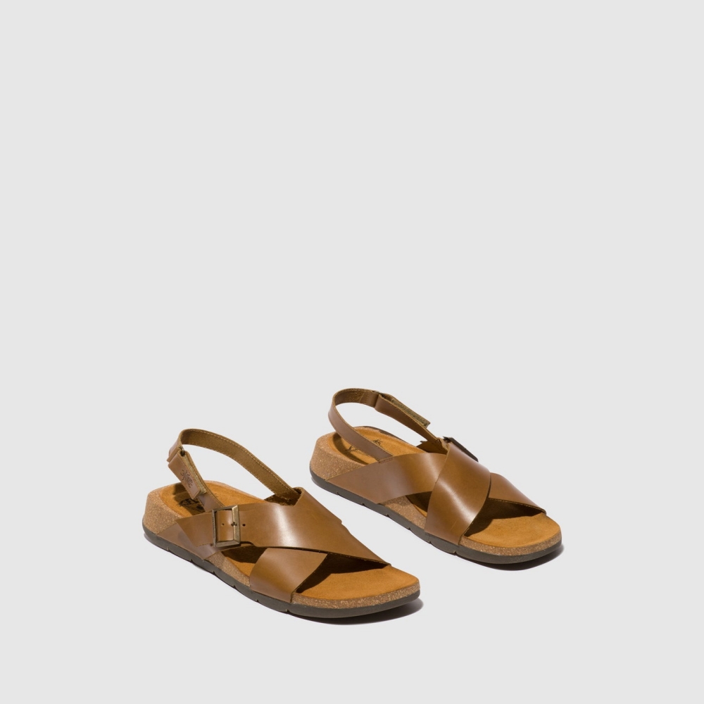 Brown Fly London Crossover Women's Sandals | USA40BCPZ