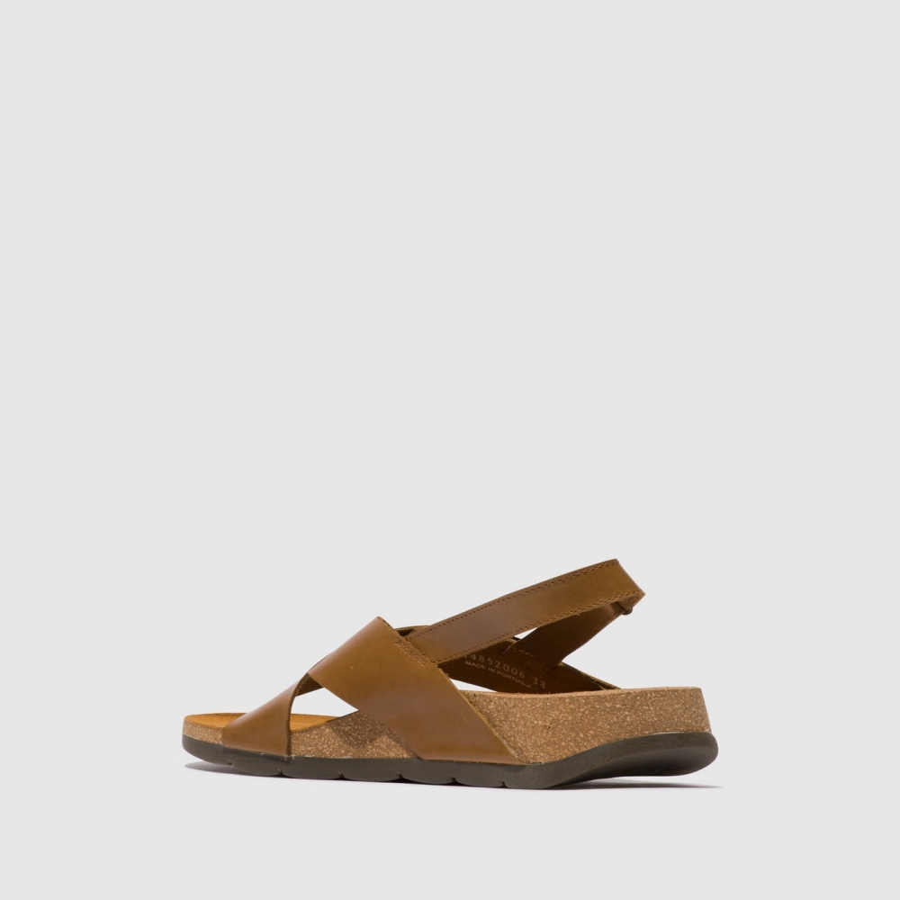 Brown Fly London Crossover Women's Sandals | USA40BCPZ