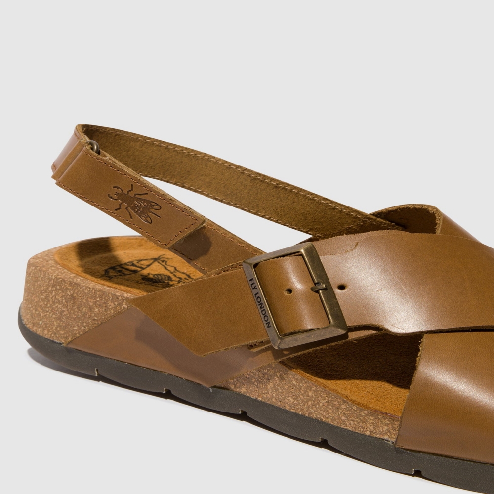 Brown Fly London Crossover Women's Sandals | USA40BCPZ