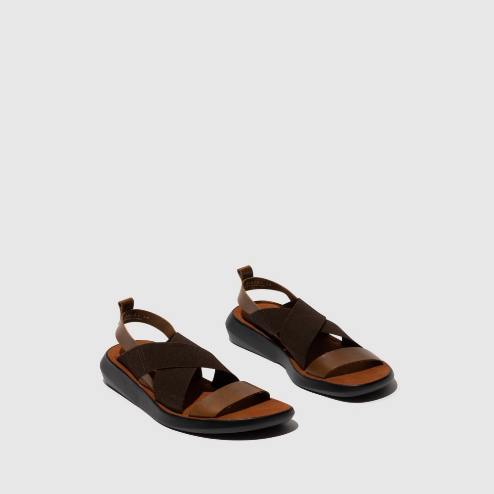 Brown Fly London Crossover Women's Sandals | USA96NKUP