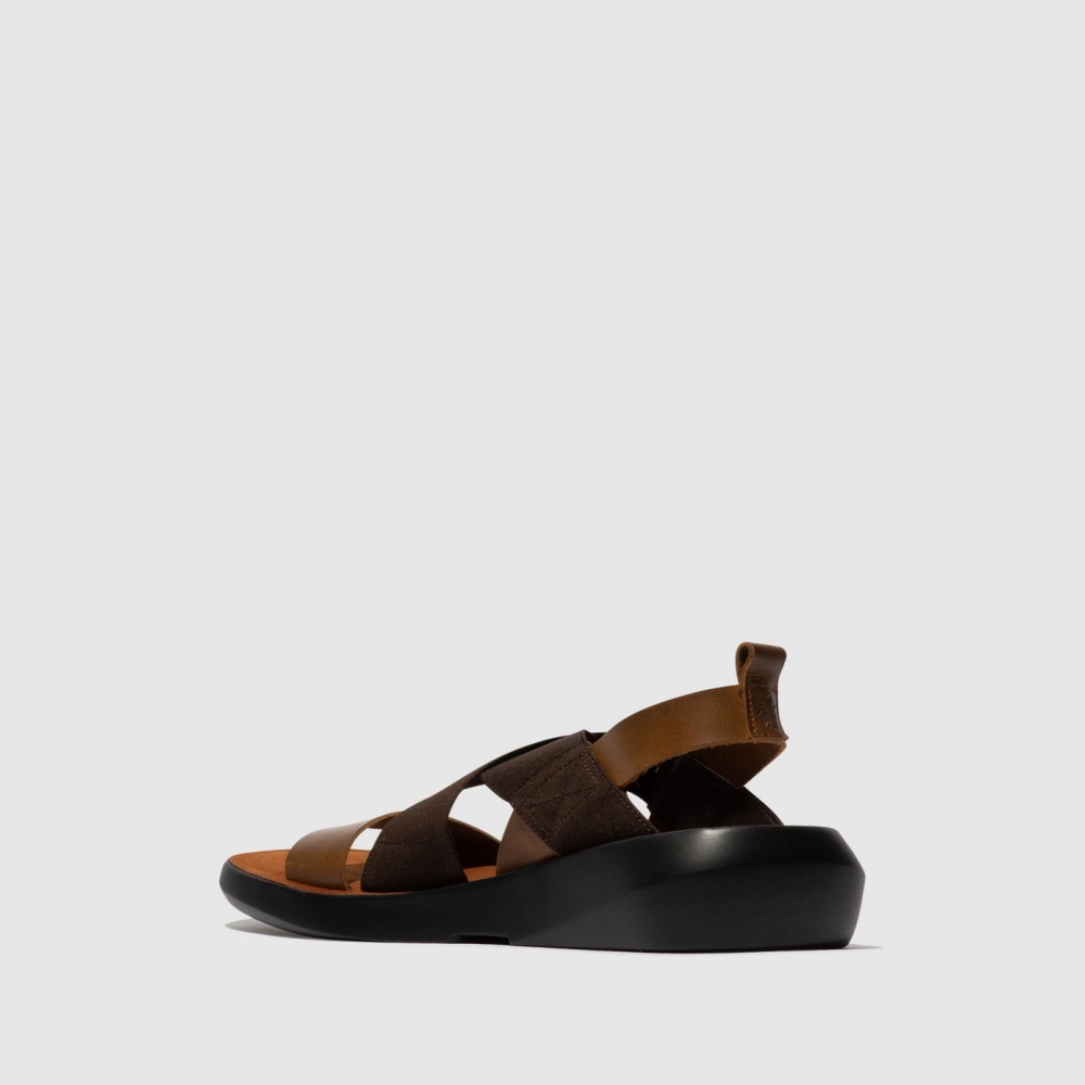 Brown Fly London Crossover Women's Sandals | USA96NKUP