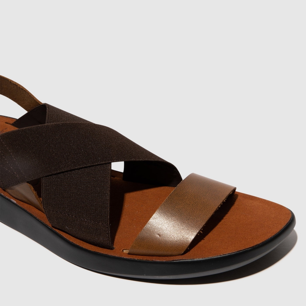 Brown Fly London Crossover Women's Sandals | USA96NKUP