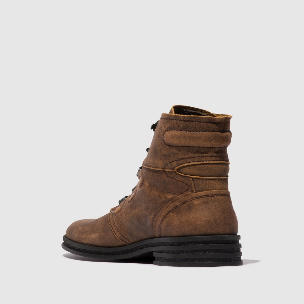 Brown Fly London Lace-up Women's Ankle Boots | USA72TQMV