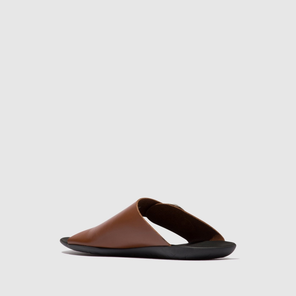 Brown Fly London Open Toe Women's Mules | USA13YHJQ