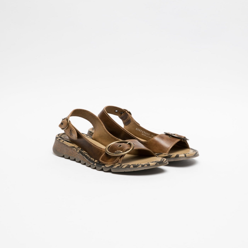 Brown Fly London Peru Buckle Women's Sandals | USA50ENDA