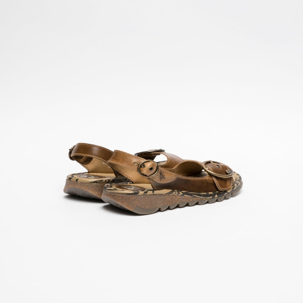 Brown Fly London Peru Buckle Women's Sandals | USA50ENDA