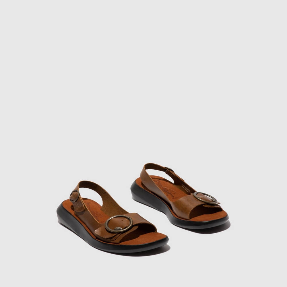 Brown Fly London Sling-Back Women's Sandals | USA60CAJT