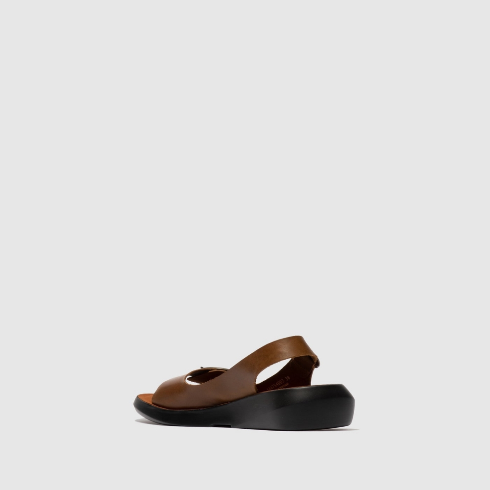 Brown Fly London Sling-Back Women's Sandals | USA60CAJT