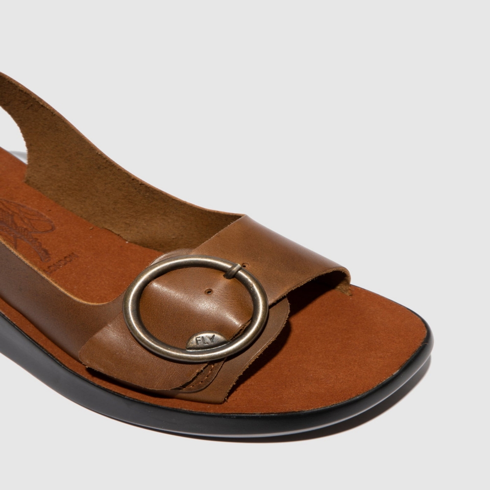 Brown Fly London Sling-Back Women's Sandals | USA60CAJT