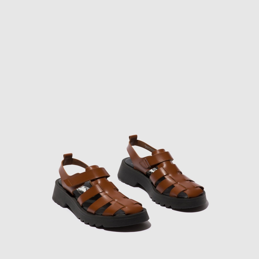 Brown Fly London Strappy Women's Sandals | USA39SGMQ