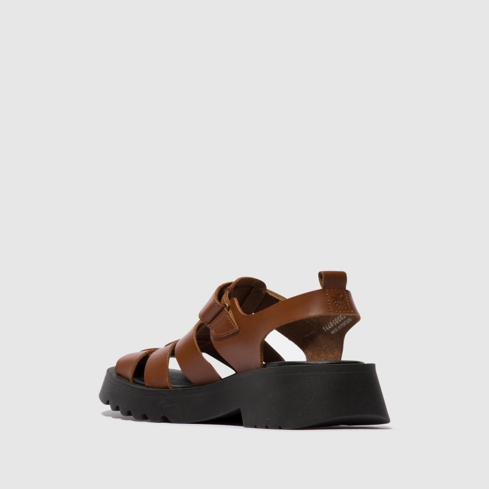 Brown Fly London Strappy Women's Sandals | USA39SGMQ