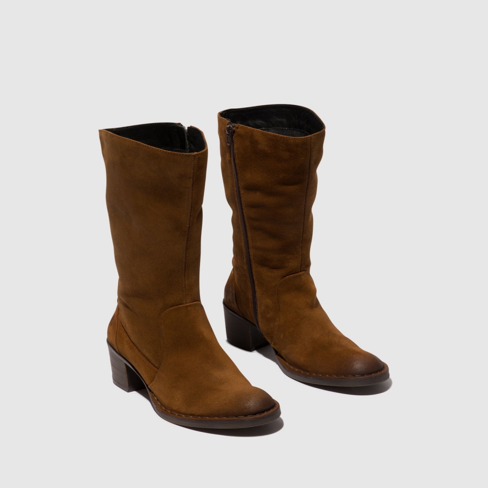 Brown Fly London Zip Up Women's Boots | USA81GCSX