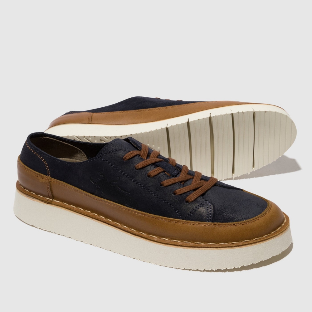 Brown / Navy Fly London Lace-up Men's Trainers | USA81GRWQ