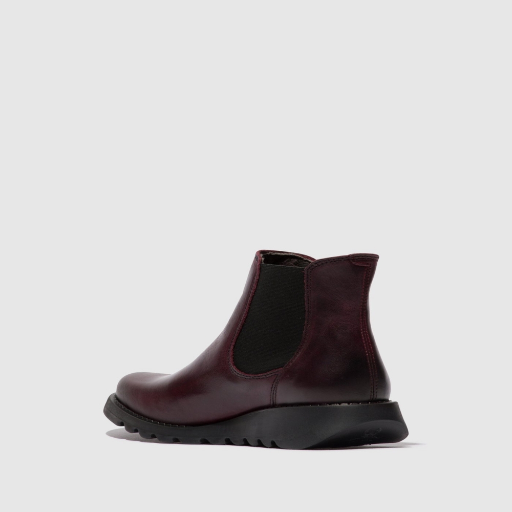 Burgundy / Black Fly London Chelsea SALV Women's Ankle Boots | USA38NQXP