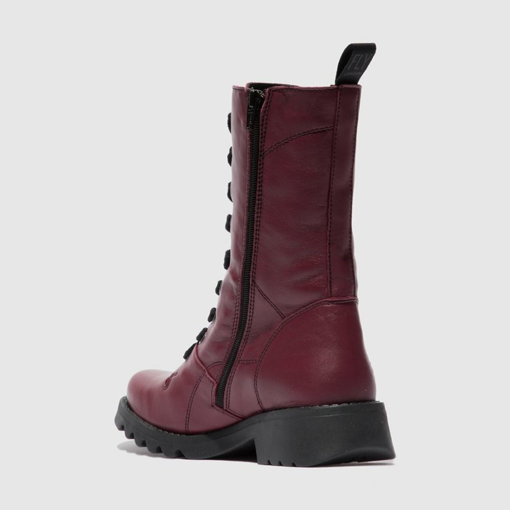 Burgundy / Black Fly London Lace Up Women's Ankle Boots | USA63RWPS