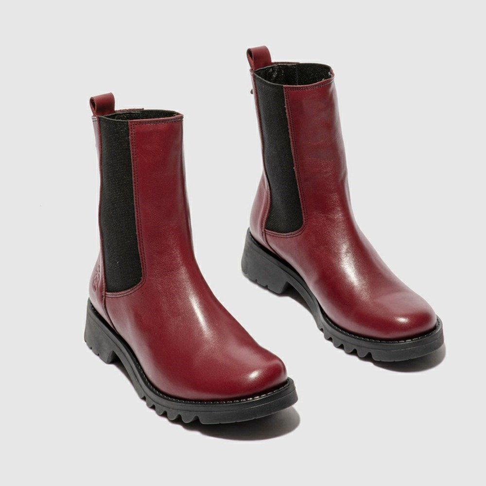 Burgundy / Black Fly London Pull On Women's Ankle Boots | USA14PUQS