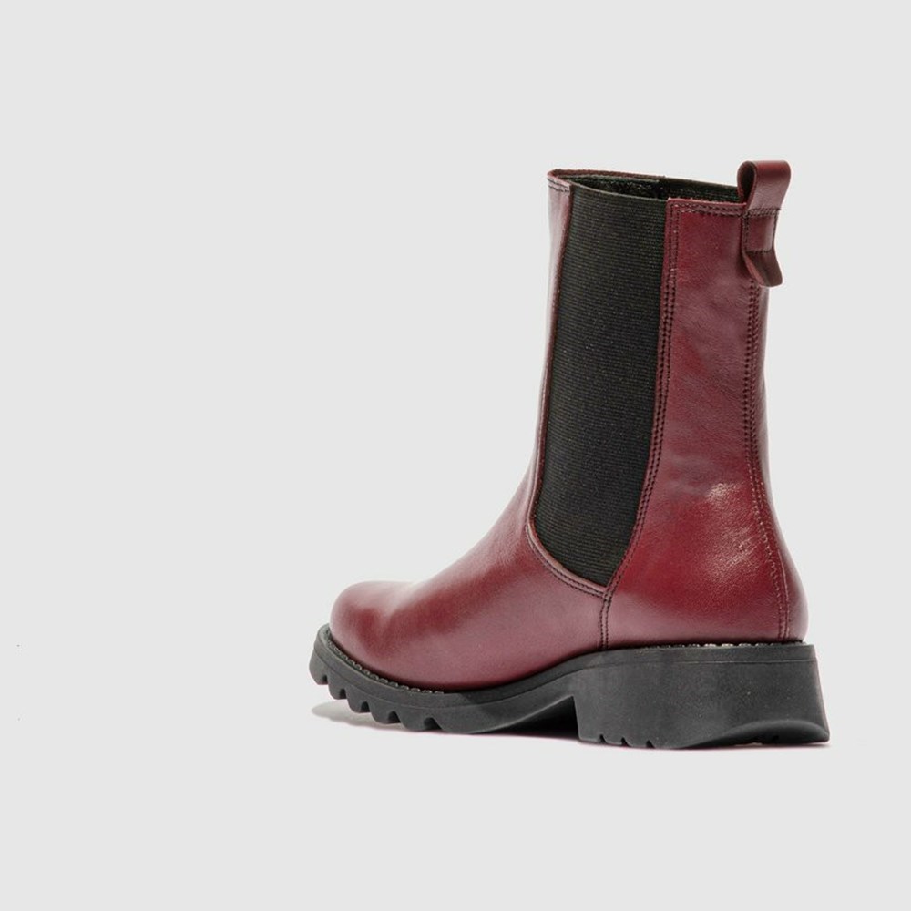 Burgundy / Black Fly London Pull On Women's Ankle Boots | USA41BCIG