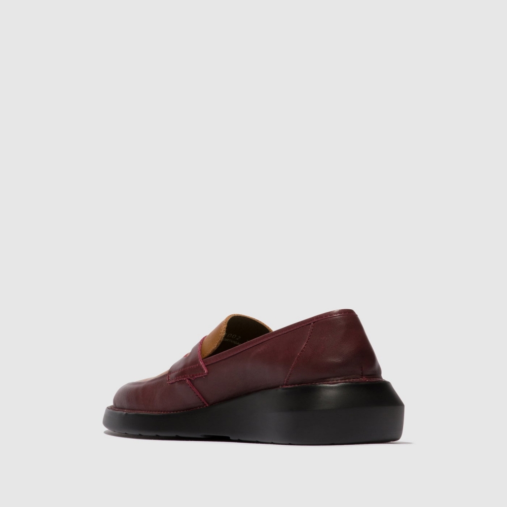 Burgundy / Cuoio Fly London Slip-on Women's Loafers | USA48DECX