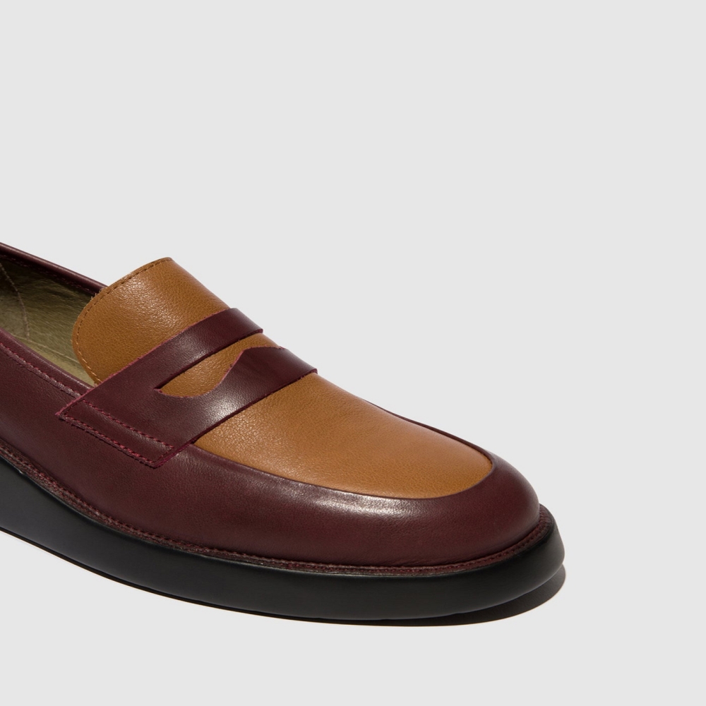 Burgundy / Cuoio Fly London Slip-on Women's Loafers | USA48DECX