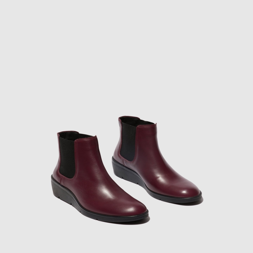 Burgundy Fly London Chelsea Women's Ankle Boots | USA47ZAOG