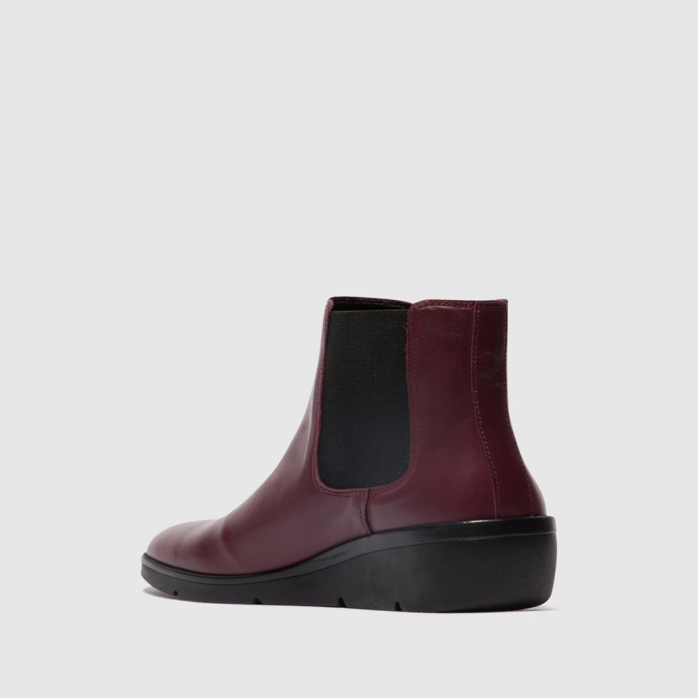 Burgundy Fly London Chelsea Women's Ankle Boots | USA47ZAOG