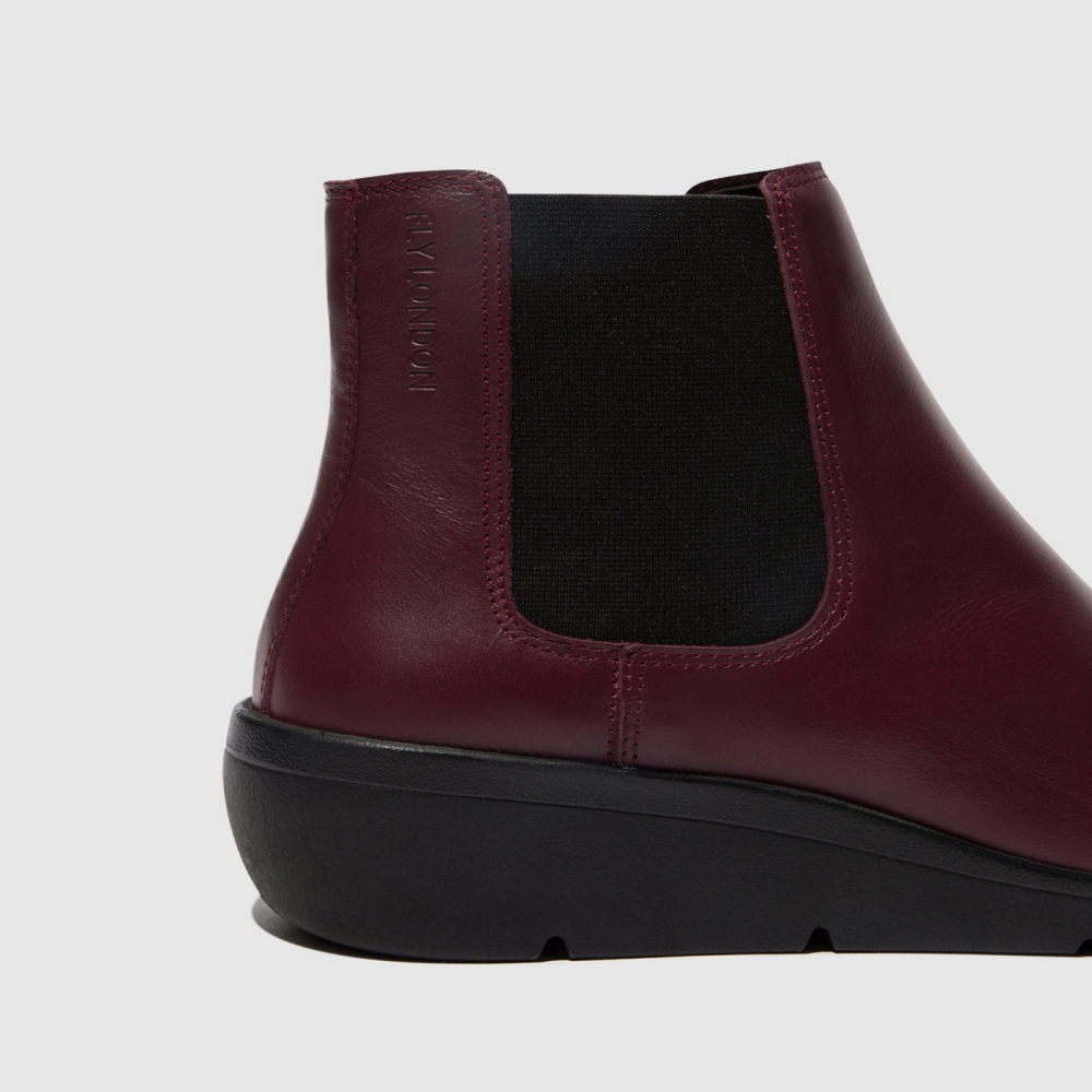 Burgundy Fly London Chelsea Women's Ankle Boots | USA47ZAOG