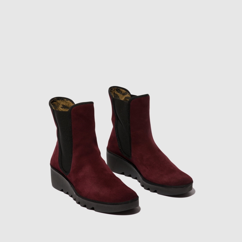 Burgundy Fly London Chelsea Women's Ankle Boots | USA69KAPI