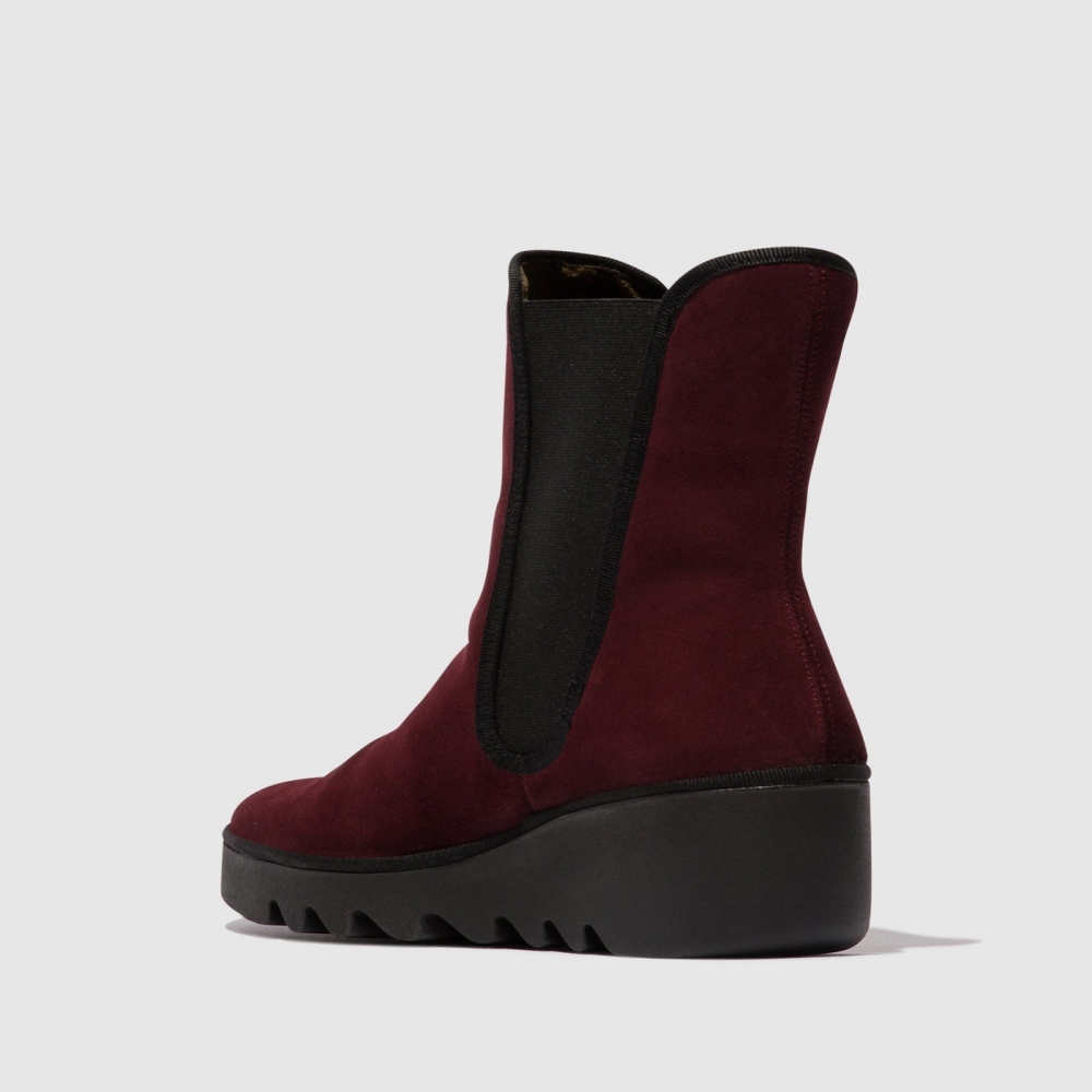 Burgundy Fly London Chelsea Women's Ankle Boots | USA69KAPI