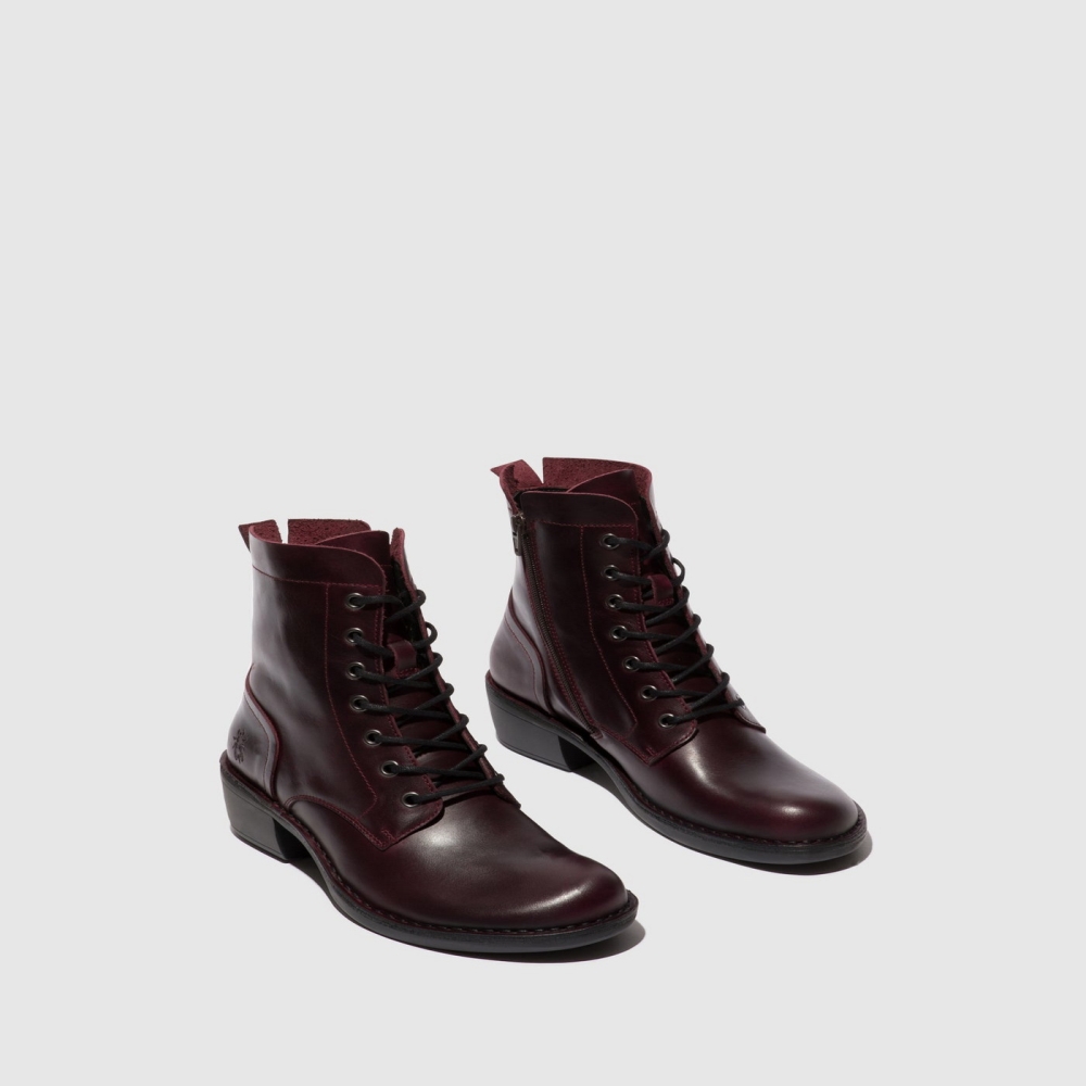 Burgundy Fly London Lace-up Women's Ankle Boots | USA59XCAI