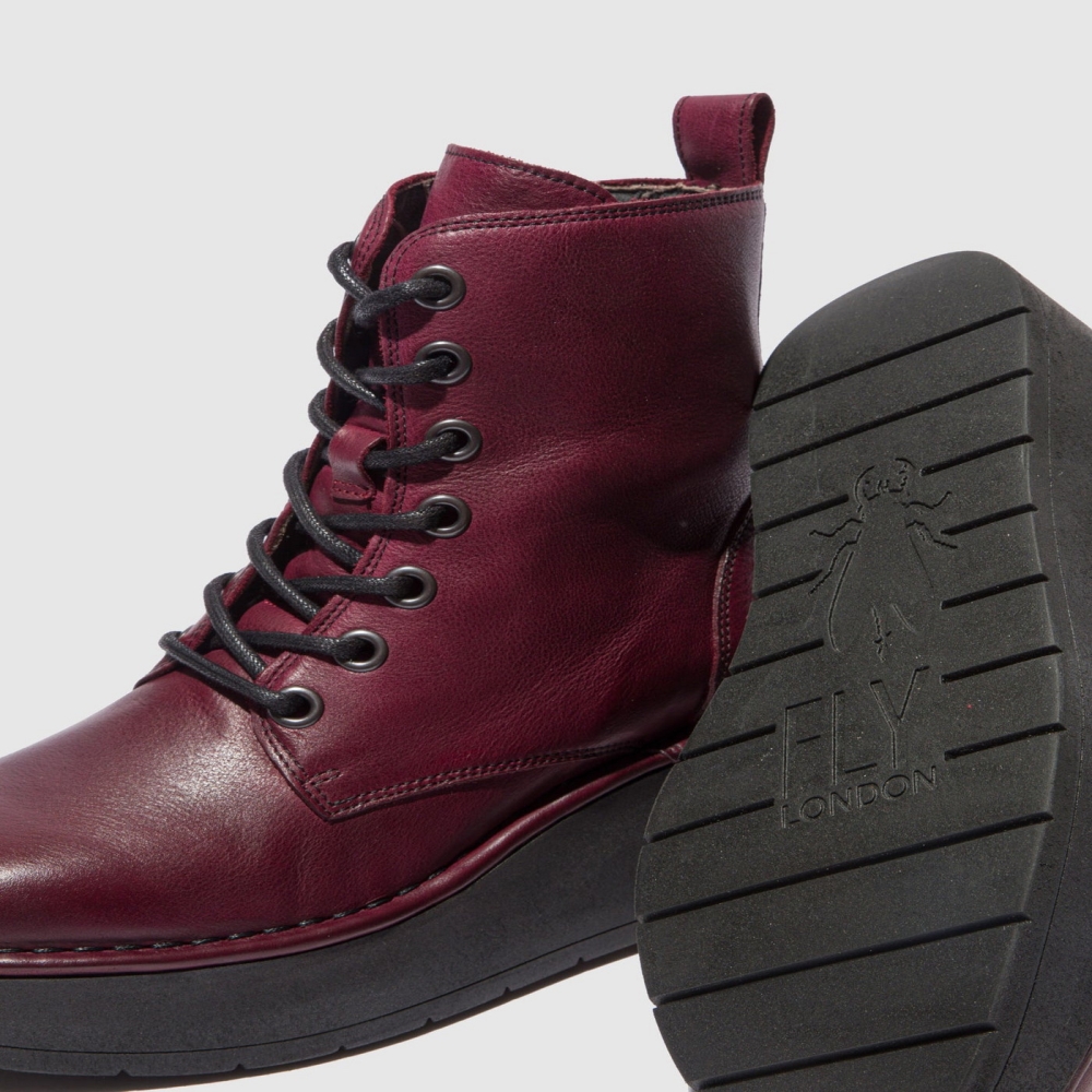 Burgundy Fly London Lace-up Women's Ankle Boots | USA72GIZN