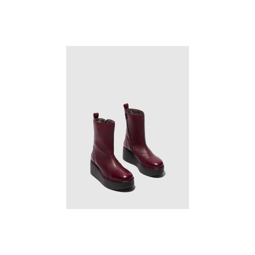 Burgundy Fly London Upper Leather Women's Ankle Boots | USA13QKHU