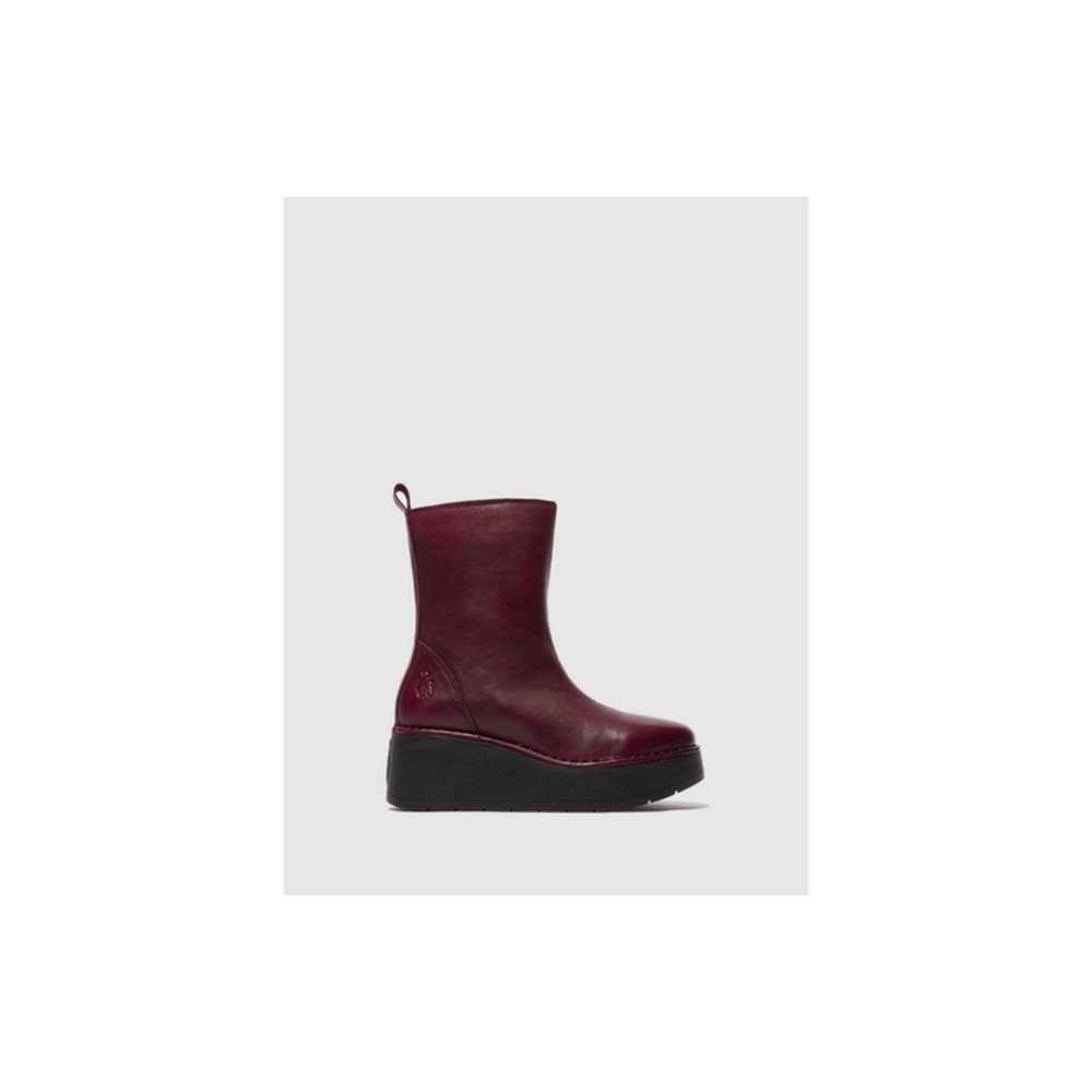 Burgundy Fly London Upper Leather Women\'s Ankle Boots | USA13QKHU