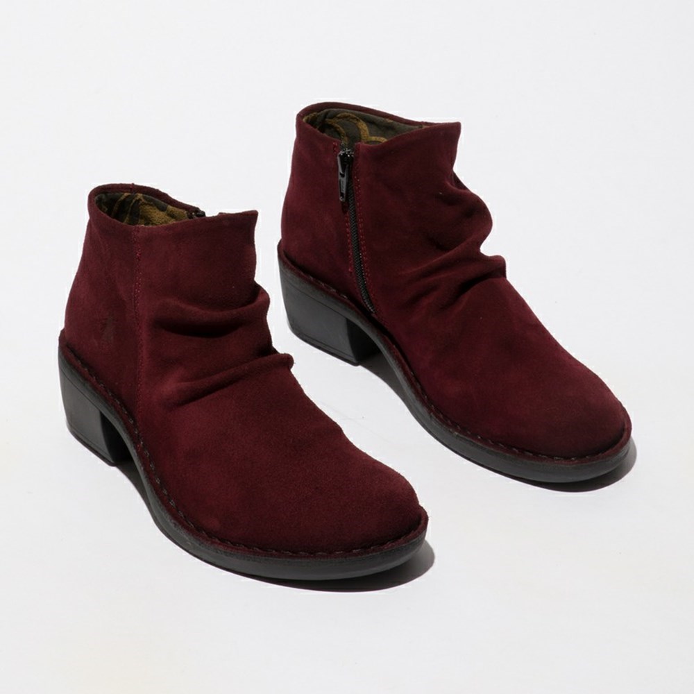 Burgundy Fly London Upper Leather Women's Ankle Boots | USA43CVET