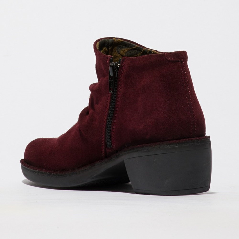 Burgundy Fly London Upper Leather Women's Ankle Boots | USA43CVET