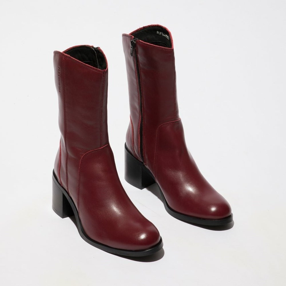 Burgundy Fly London Upper Leather Women's Mid Calf Boots | USA59ZGQJ