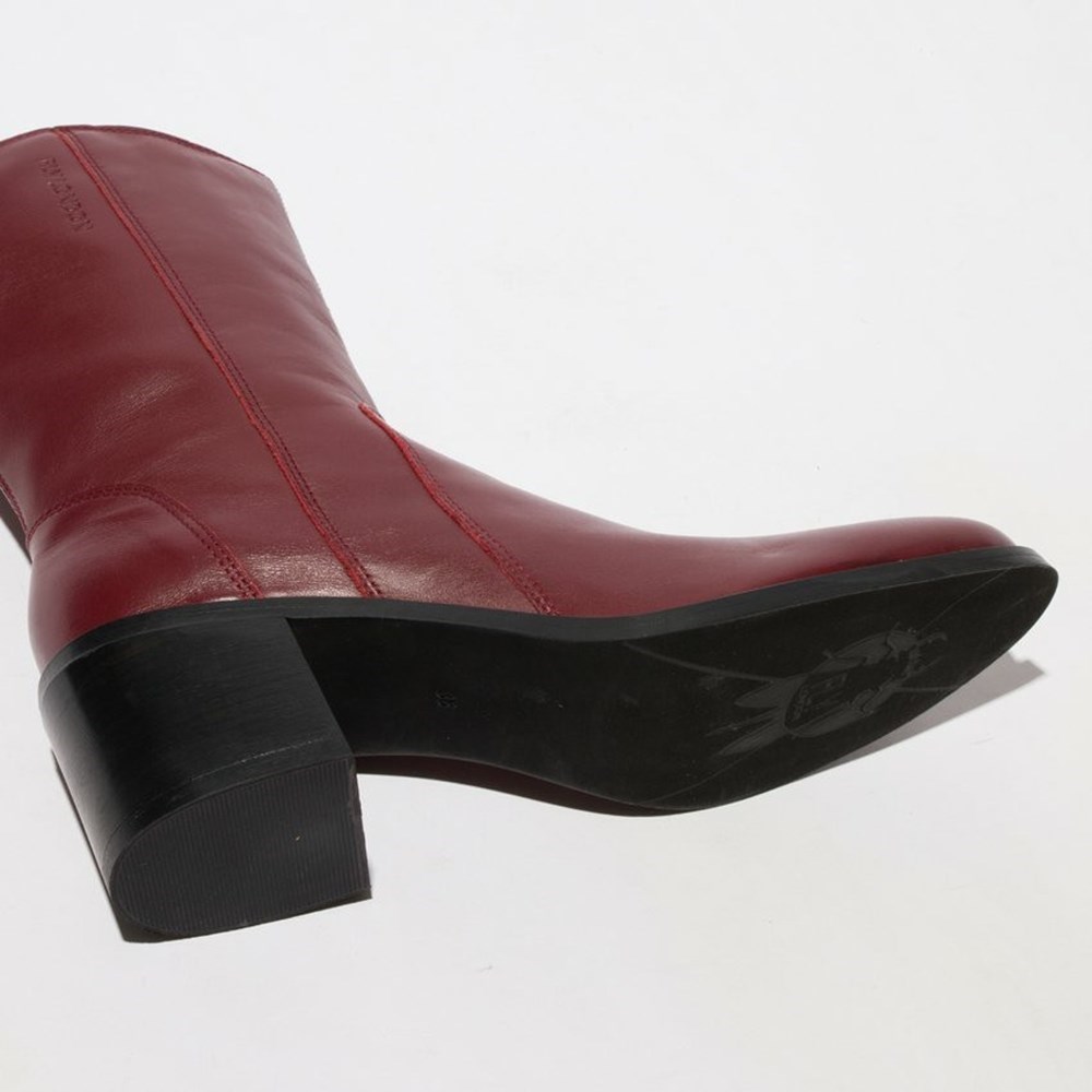 Burgundy Fly London Upper Leather Women's Mid Calf Boots | USA59ZGQJ