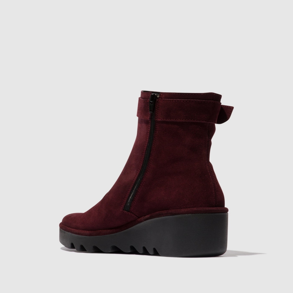 Burgundy Fly London Zip Up Women's Ankle Boots | USA68VOKD