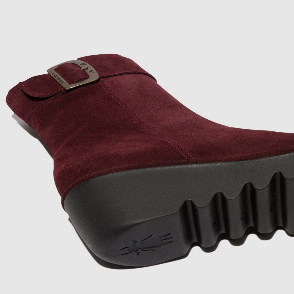 Burgundy Fly London Zip Up Women's Ankle Boots | USA68VOKD