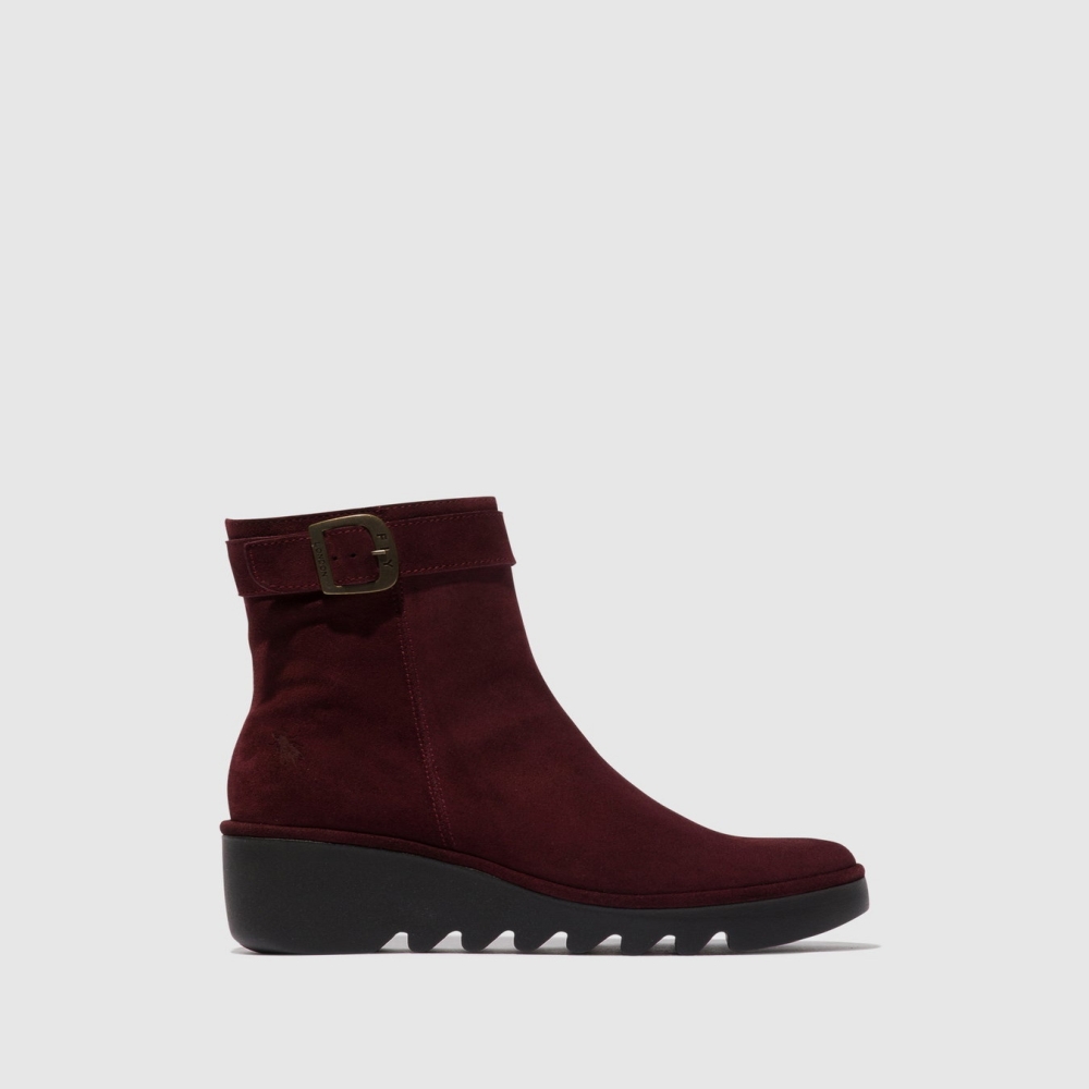 Burgundy Fly London Zip Up Women\'s Ankle Boots | USA68VOKD