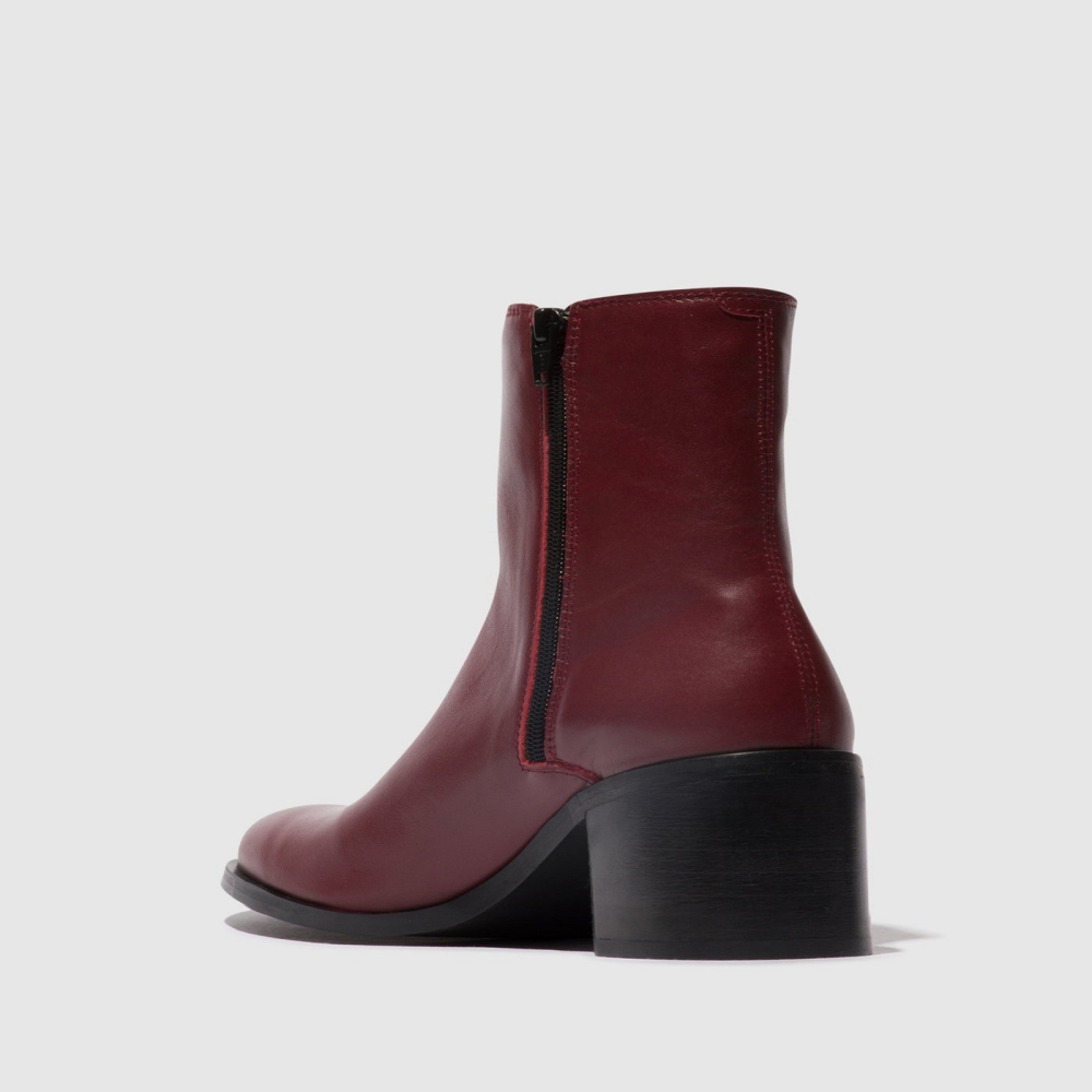 Burgundy Fly London Zip Up Women's Ankle Boots | USA69BXRM