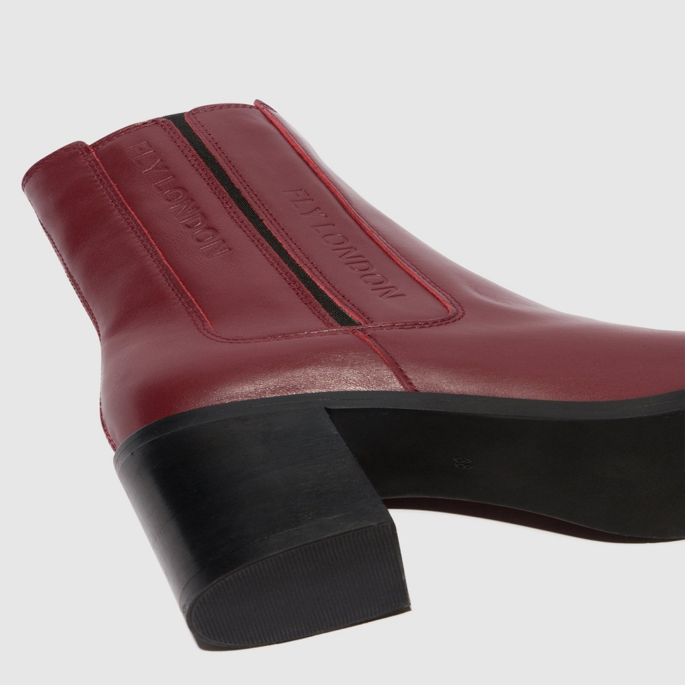 Burgundy Fly London Zip Up Women's Ankle Boots | USA69BXRM