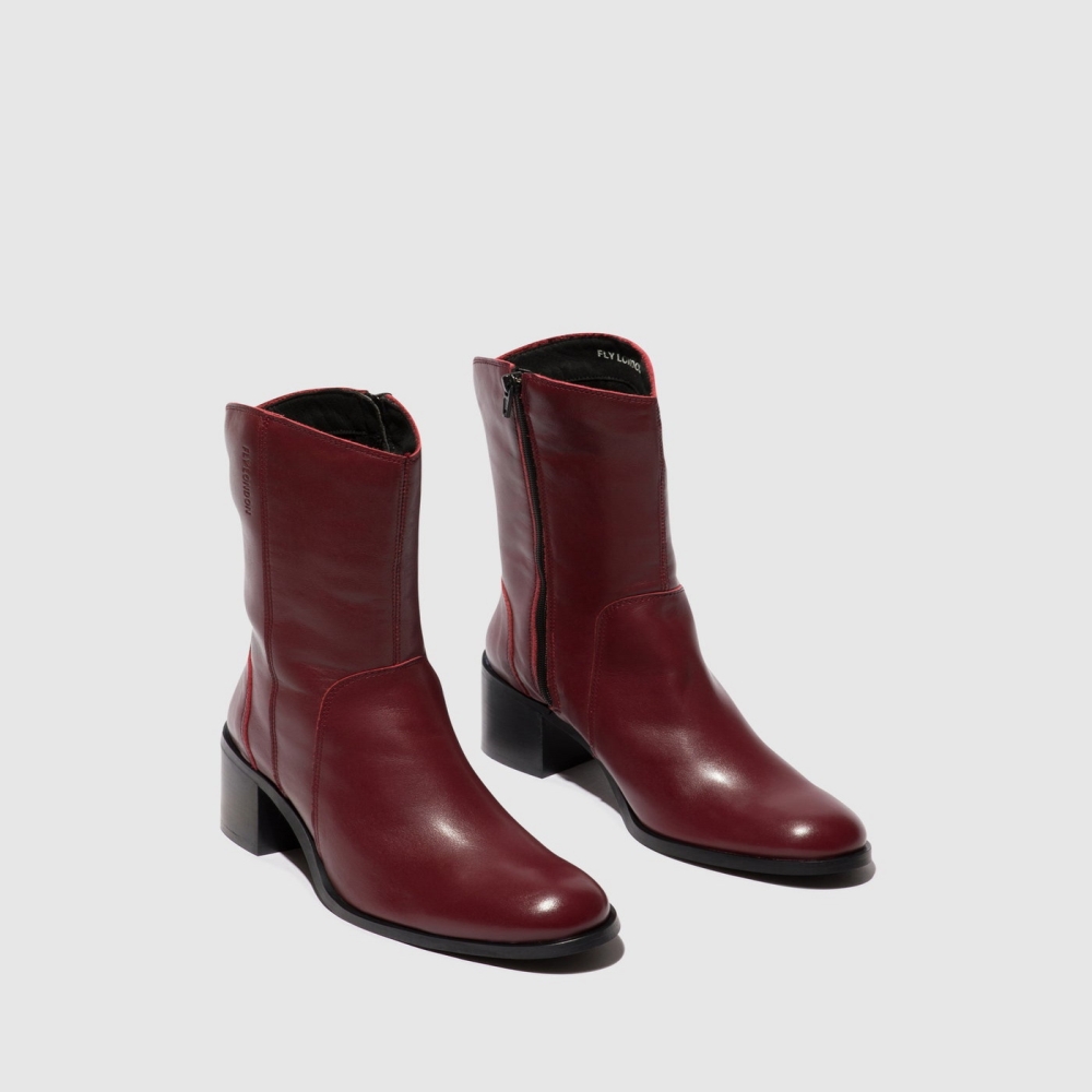 Burgundy Fly London Zip Up Women's Ankle Boots | USA81BMGU