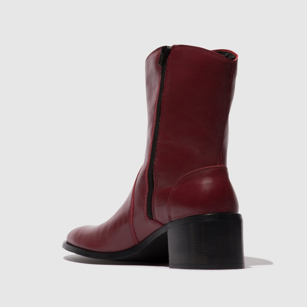 Burgundy Fly London Zip Up Women's Ankle Boots | USA81BMGU