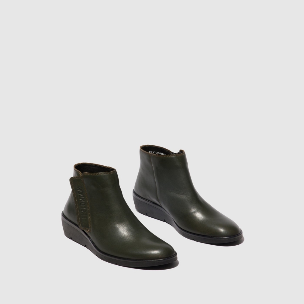 Dark Green Fly London Zip Up Women's Ankle Boots | USA48PBDH