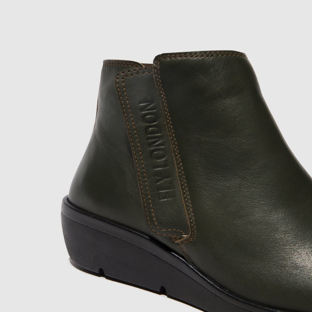 Dark Green Fly London Zip Up Women's Ankle Boots | USA48PBDH