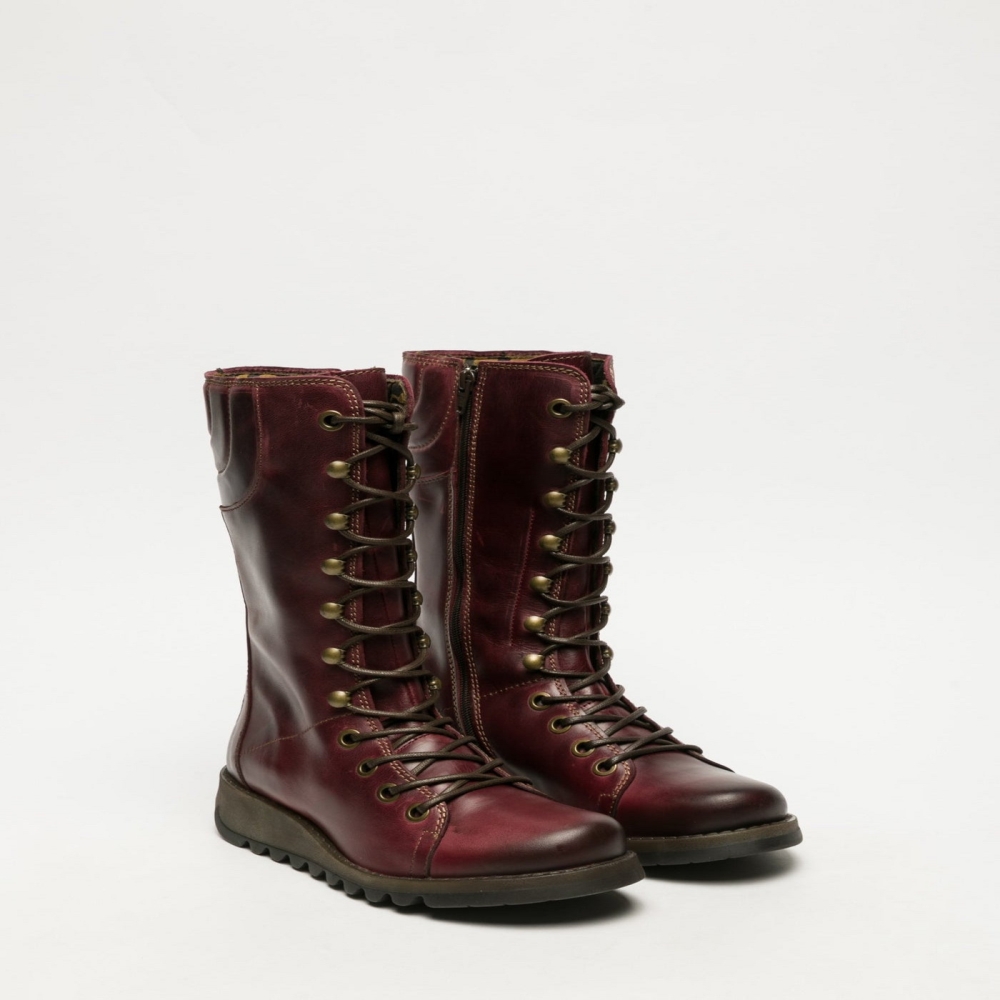 Dark Red Fly London Lace-up Women's Boots | USA05YTIC